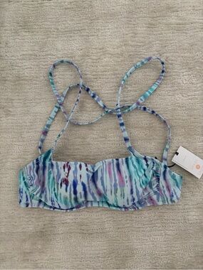 NWT SHADE & SHORE WOMEN'S LIGHT LIFT SQUARE NECK BIKINI TOP BLUE TIE DYE